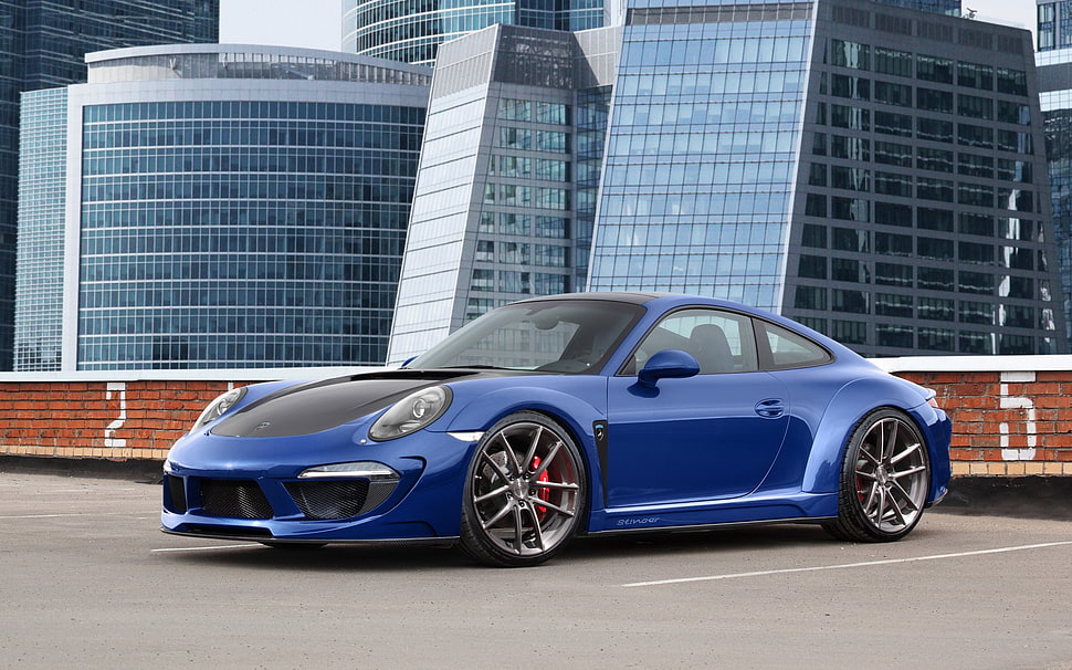 blue and black Porsche 911 coupe, TopCar, Porsche, Porsche 991 Carrera Stinger, blue cars HD wallpaper
