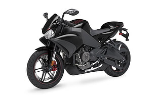 black naked motorcycle with black fairing and belly pan