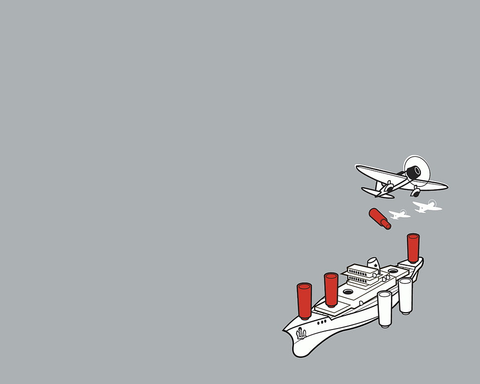 ship and aircraft illustration, threadless, simple, airplane, gray HD wallpaper
