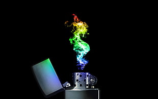 silver flip lighter, fire, lighter