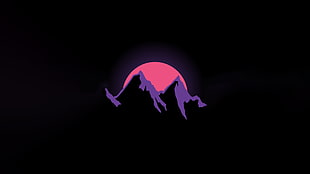 pink moon on purple mountain illustration