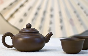 black clay teapot with bowl HD wallpaper