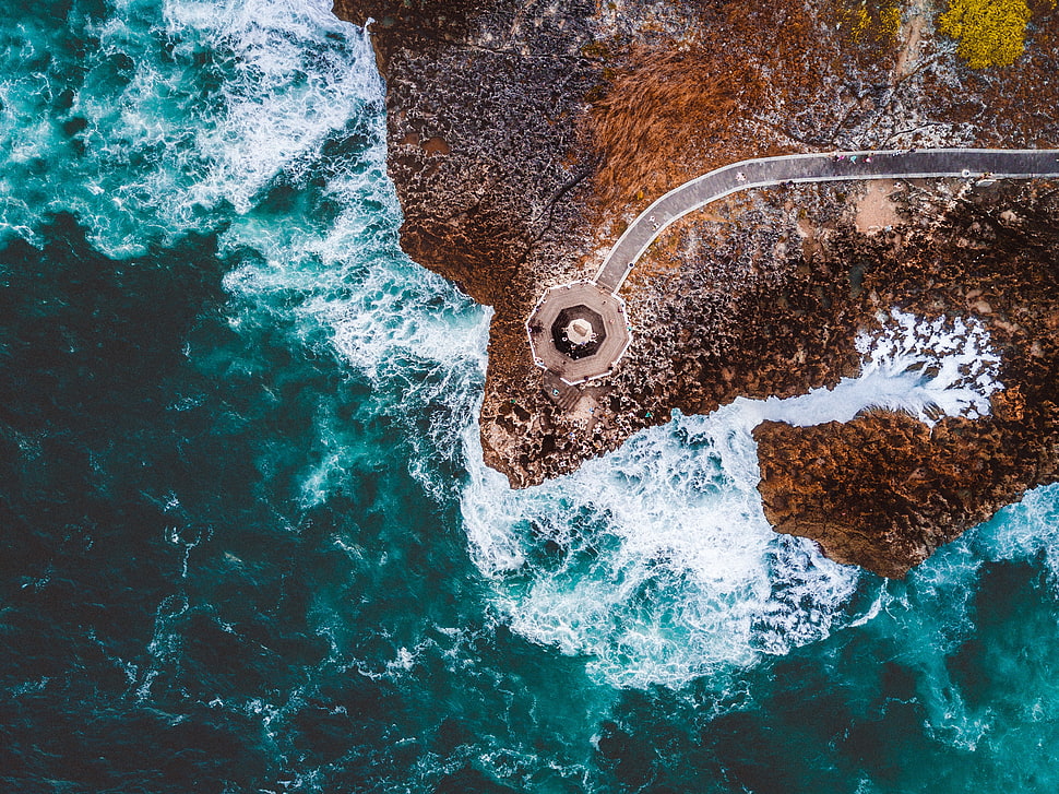 aerial view of ocean waves during daytime, nature, water, landscape, trees HD wallpaper