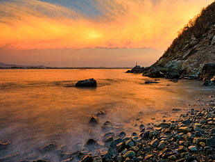 brown rock, nature, sunset HD wallpaper