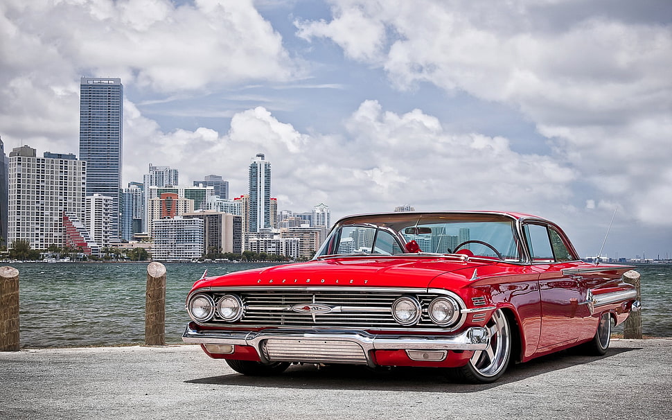 classic red coupe, 1960 Chevrolet Impala, car, red cars, oldtimers HD wallpaper