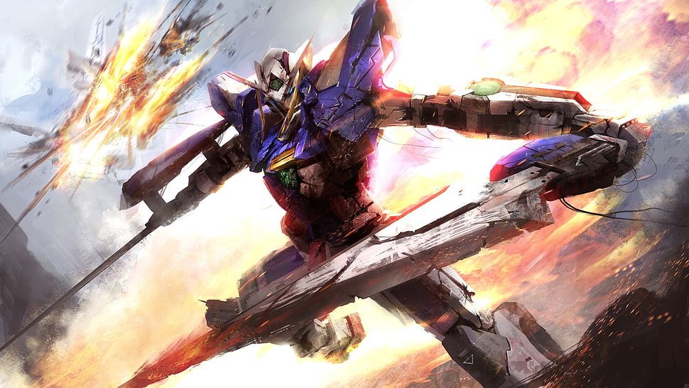 robot character illustration, anime, Mobile Suit Gundam 00, exit, Exia HD wallpaper