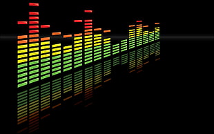 green, yellow, and red bar graph, audio spectrum, minimalism, digital art, music