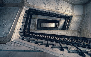 black metal stairway railings, building, stairway HD wallpaper