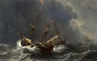 galleon ship painting, painting, artwork, ship, Willem van de Velde