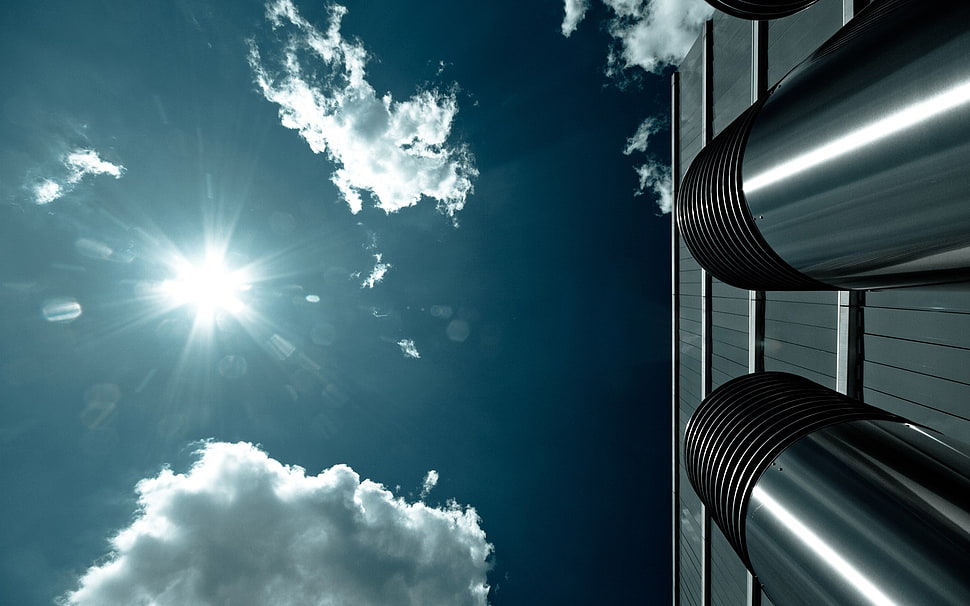 white clouds, sky, clouds, sunlight, architecture HD wallpaper
