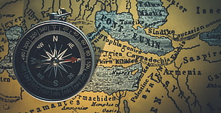 black compass pendant, Compass, Map, Travel