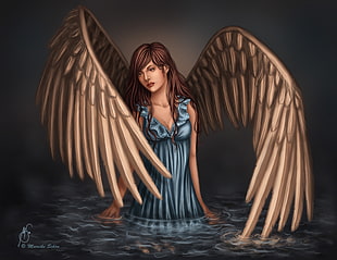 brown haired female angel cartoon illustration