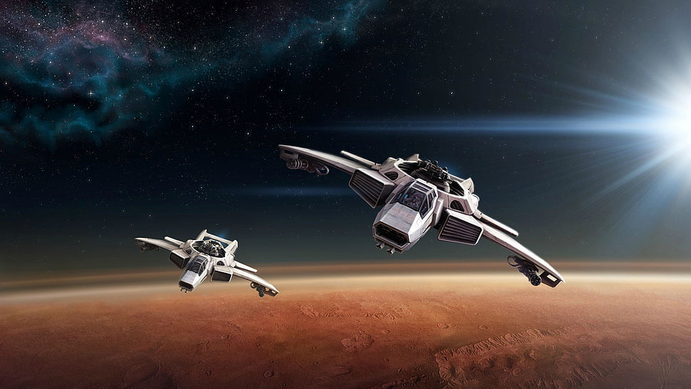 two grey spacecrafts digital wallpaper, space, spaceship, Star Citizen, science fiction HD wallpaper