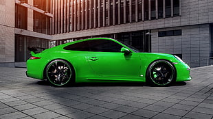 green 3-door hatchback, car, Porsche, Porsche Carrera 4S, Porsche 911 HD wallpaper