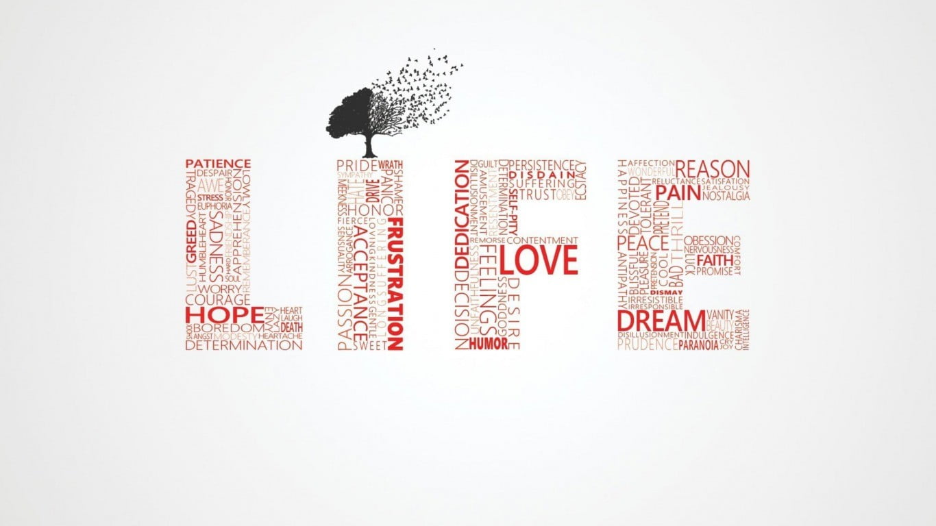 red and black life text graphic wall paper, typography, minimalism, white background, simple background