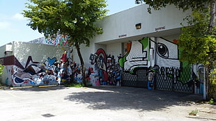 white concrete building, street, Miami, graffiti, wall