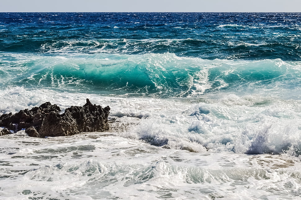 brown stone, Sea, Surf, Foam HD wallpaper