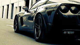 black coupe, Corvette, car, monochrome