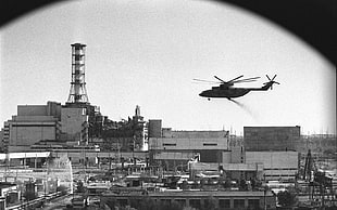 grayscale photo of helicopter, Chernobyl, helicopters, radiation
