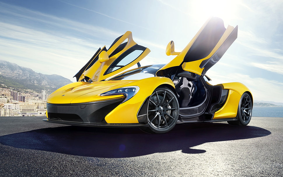 yellow sports car, McLaren P1, yellow cars, vehicle, car HD wallpaper