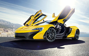 yellow sports car, McLaren P1, yellow cars, vehicle, car