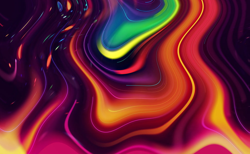 red, green and purple 3-D wallpaper HD wallpaper