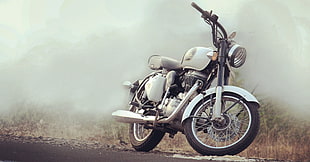 white and black standard motorcycle, Royal Enfield