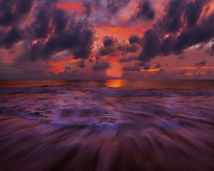 time lapse of body of water during sunset HD wallpaper