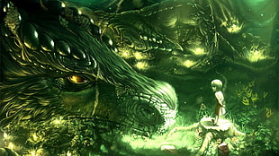 green dragon poster, artwork, fantasy art, dragon, children HD wallpaper