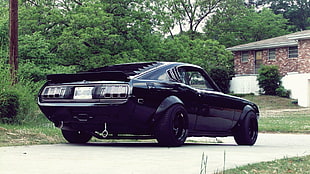 black muscle car, car, road