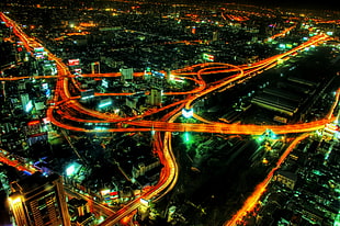 aerial view of city buildings in time lapse photography during nighttime, bangkok HD wallpaper