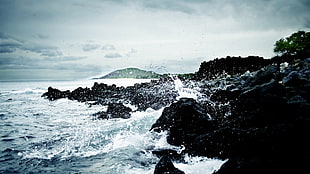rock formation, rock, waves, sea, coast HD wallpaper
