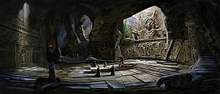 interior of beige temple illustration, The Elder Scrolls V: Skyrim, video games, drawing, blades