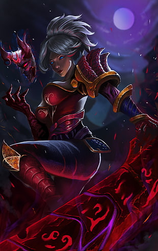 Bloodmoon Riven from League of Legends, fantasy art, warrior, Riven (League of Legends) HD wallpaper