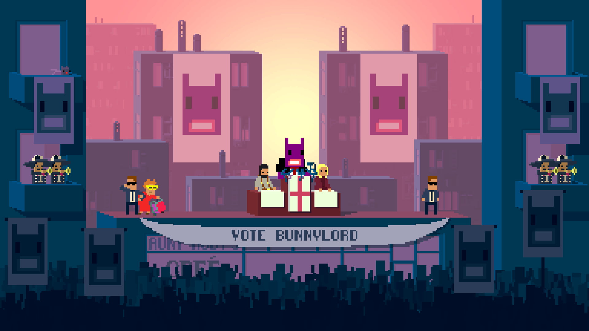 vote bunnylord cartoon illustration, 8-bit, indie games, Not A Hero, pixels