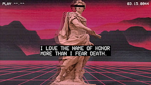 gray statue with text overlay screenshot, vaporwave, statue, Roman, Greek HD wallpaper