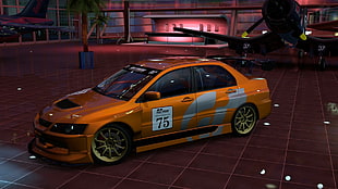 orange and gray sedan, car, Mitsubishi Lancer Evo IX, Gran Turismo 5, video games HD wallpaper