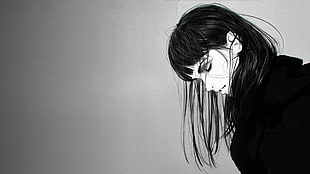 female anime with straight hair digital wallpaper, Ilya Kuvshinov, monochrome, artwork HD wallpaper