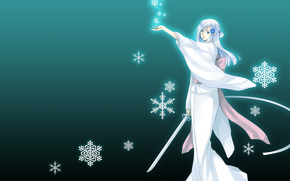 girl wearing white dress holding sword anime character wallpaper HD wallpaper
