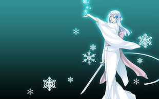 girl wearing white dress holding sword anime character wallpaper