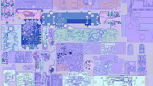 blue, purple, and grey abstract painting, PCB, technology, electronics, pastel
