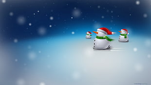 three Snoman illustration, Christmas, snowmen, snow, skiing