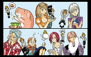 female anime character wearing orange shirt illustration collage, Nanatsu no Taizai, Fairy King Harlequin, Diane (Sin of Envy)