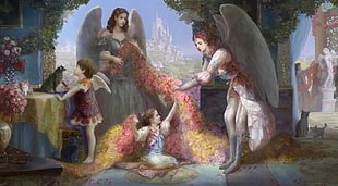 four angels painting HD wallpaper