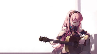 pink haired anime girl playing guitar illustration, anime girls, Megurine Luka, Vocaloid, guitar HD wallpaper