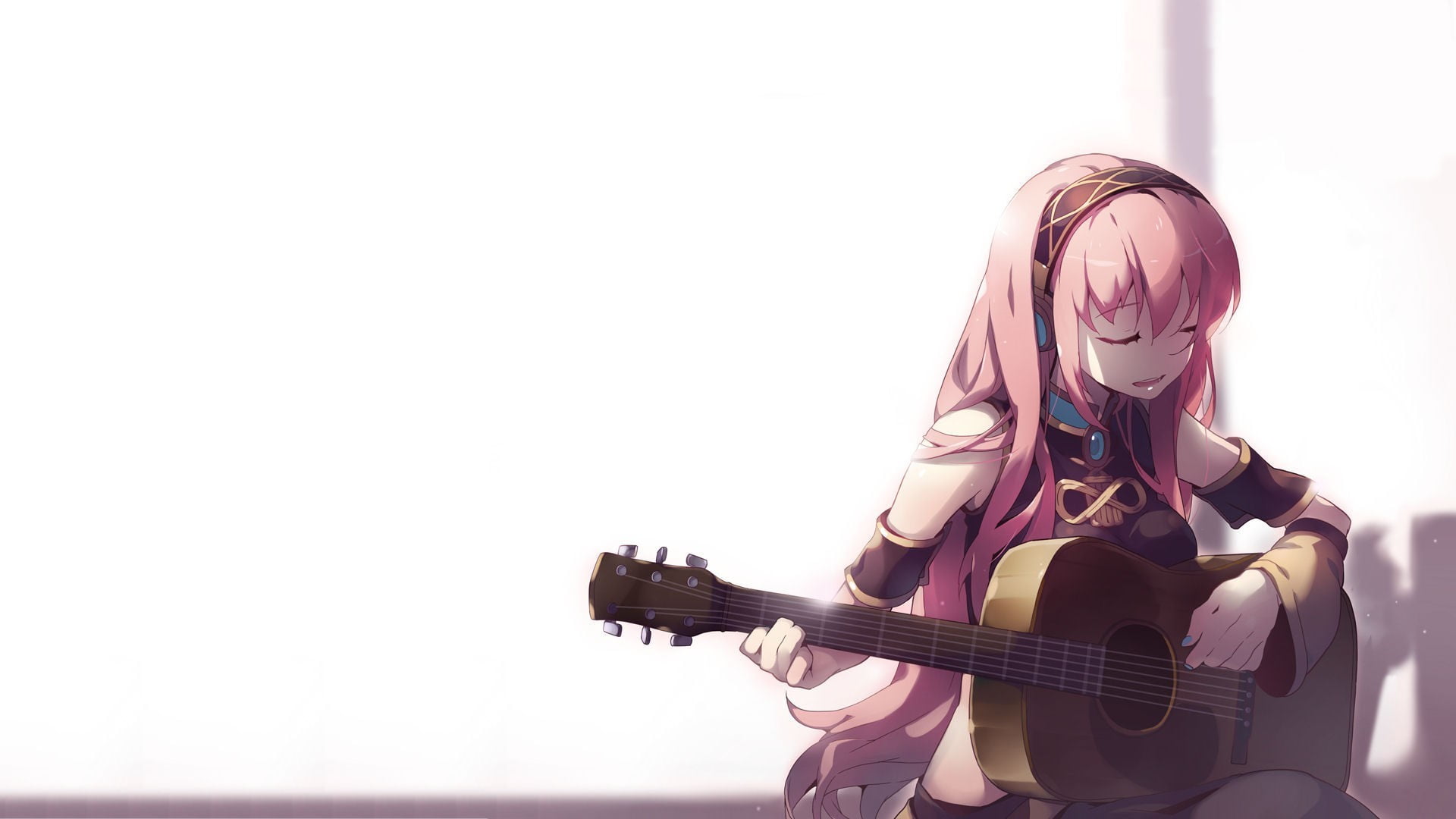 pink haired anime girl playing guitar illustration, anime girls, Megurine Luka, Vocaloid, guitar