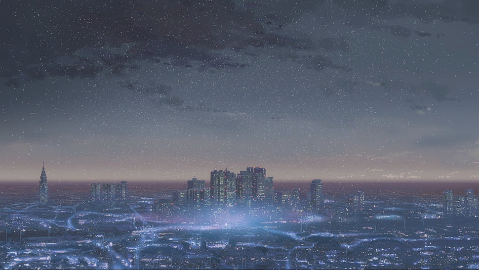 aerial view of cityscape, Makoto Shinkai , anime, 5 Centimeters Per Second HD wallpaper