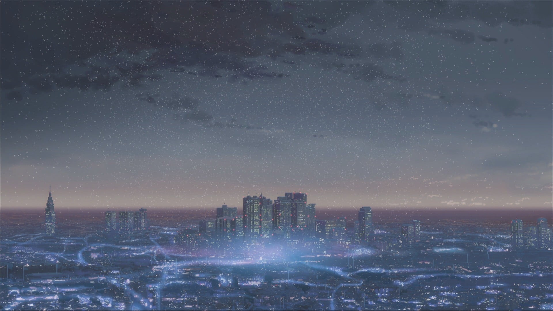 aerial view of cityscape, Makoto Shinkai , anime, 5 Centimeters Per Second