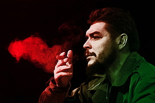 man in black coat smoking photo