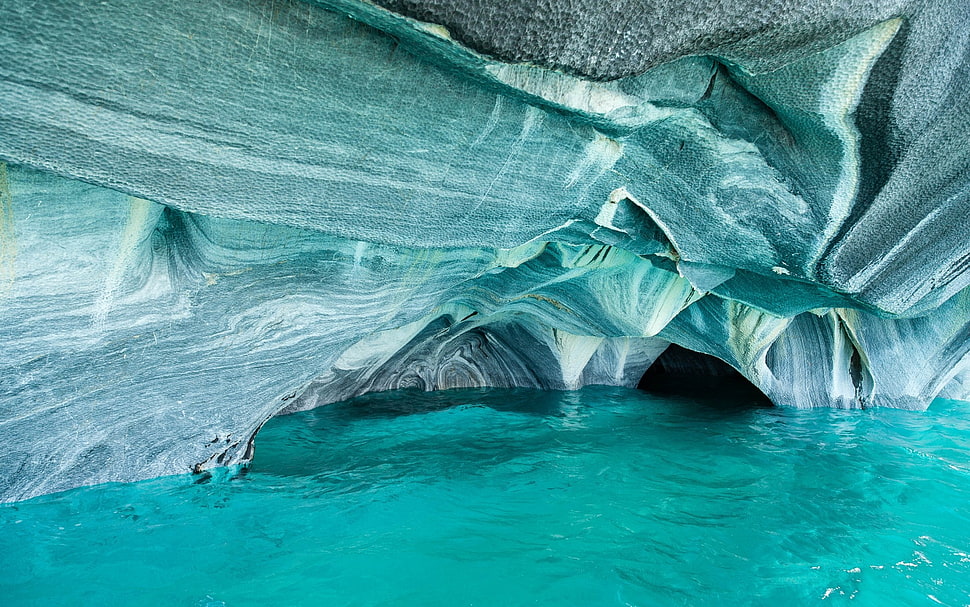 blue and white rock cave, landscape, nature, Chile, lake HD wallpaper